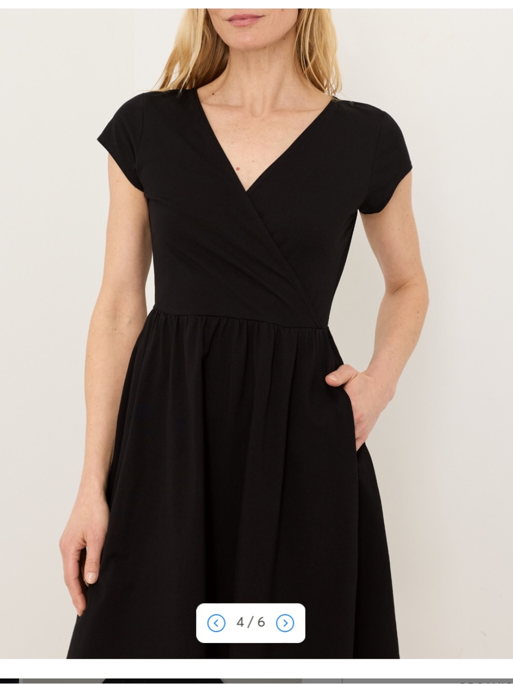Pact fit and flare crossover faux drap dress